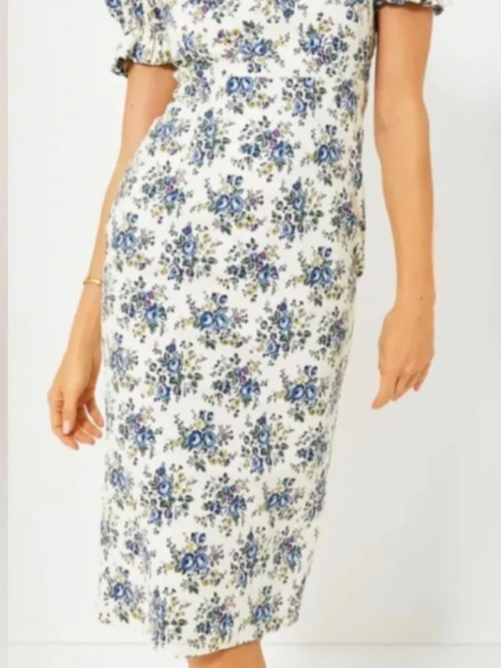Hyacinth House Esther Floral Ivory Floral Midi Dress, Size Medium